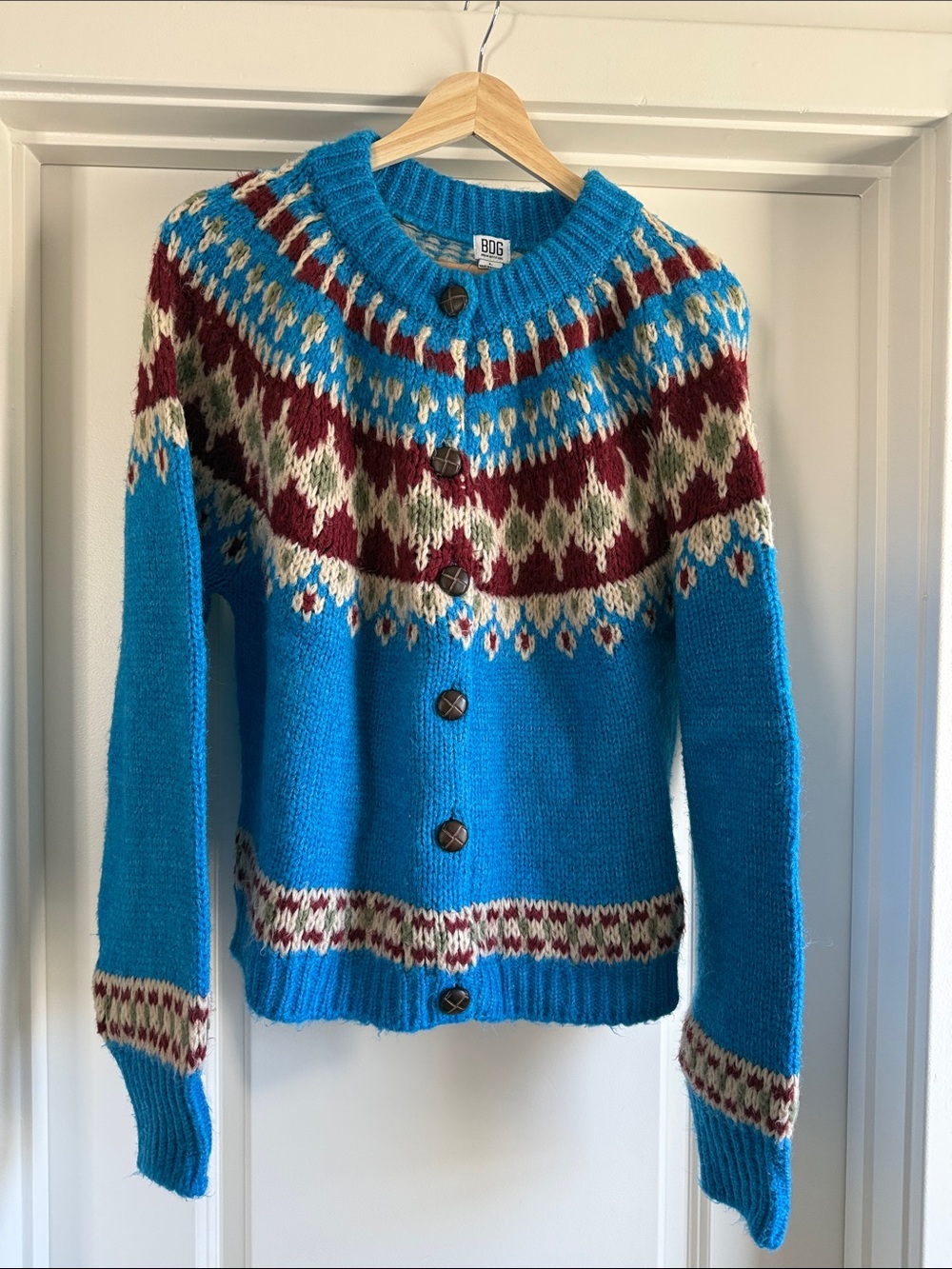 BDG Turquoise Fair Isle Button-Up Cardigan
